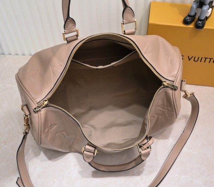 LV Monogram Empreinte Keepall Bandouliere 45 In Tourterelle Gray angle 4