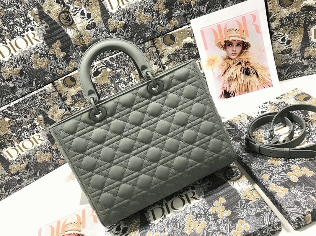 Dior Lady Dior Large Bag Fake in Grey angle 2