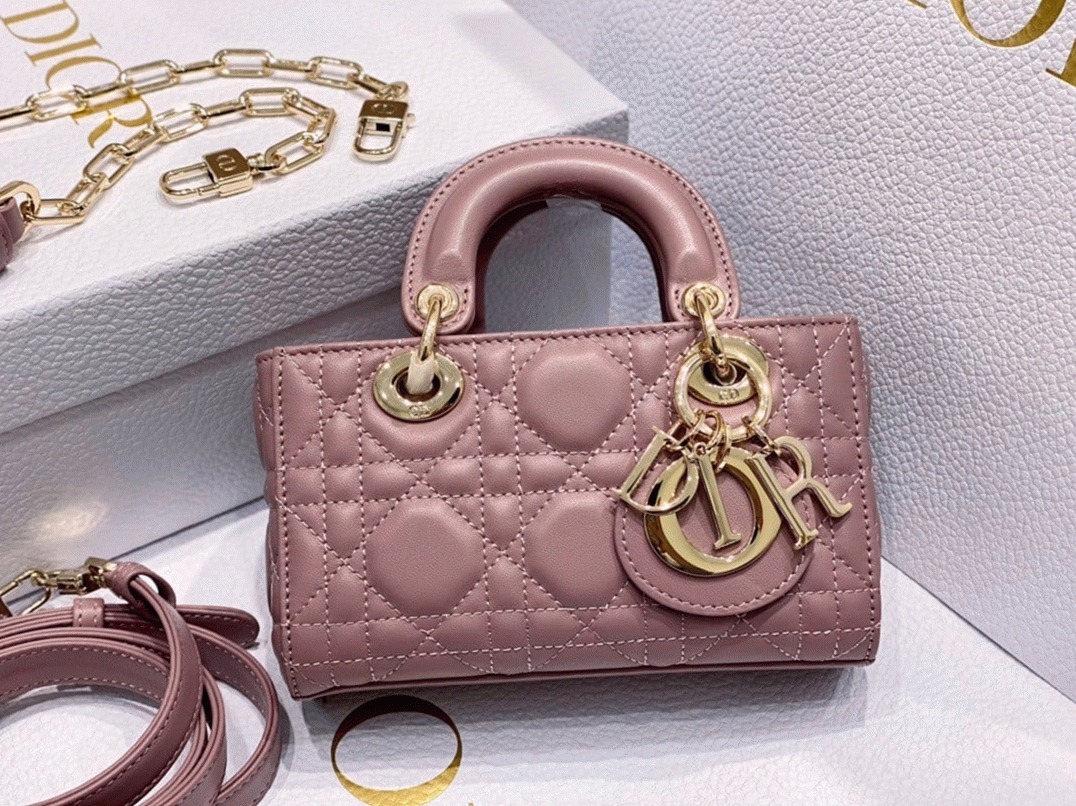 Dior Lady D-Joy Micro Bag Fake in Peony Pink Cannage Lambskin angle 2