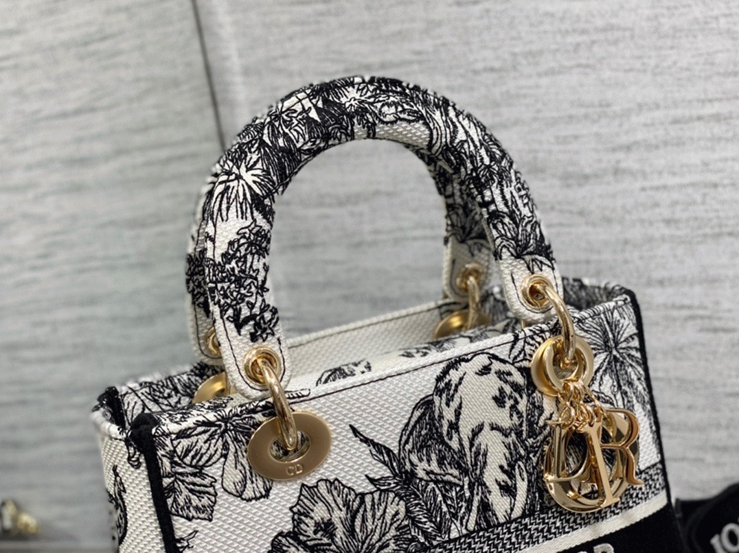 Dior Lady D-Lite Medium Bag Knockoff in White Toile de Jouy Voyage Embroidery angle 5