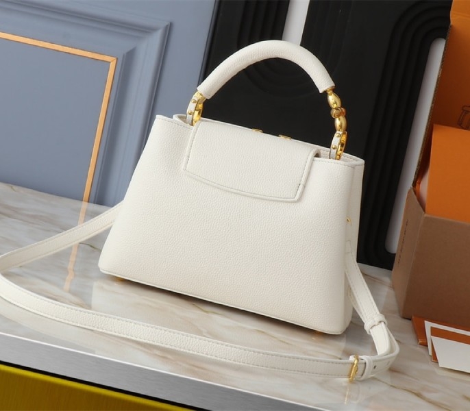 Louis Vuitton Capucines BB Handbag In Quartz White angle 2