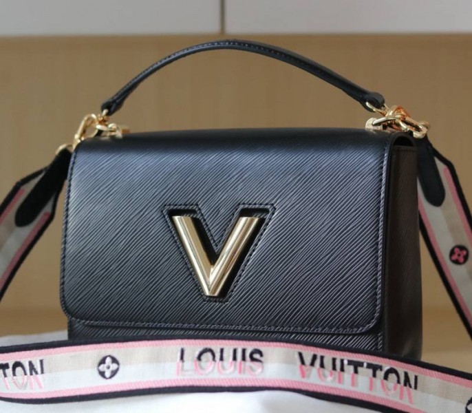Louis Vuitton Epi Leather Twist MM Bag Black With Jacquard Strap angle 2