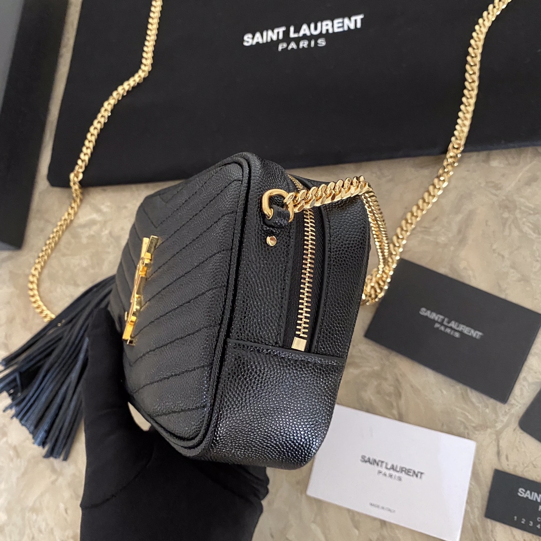 YSL Mini Lou Quilted Leather Camera Bag angle 4
