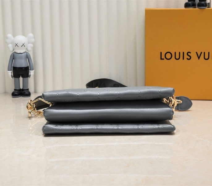 Louis Vuitton Coussin PM Bag In Gray With Jacquard Strap angle 4
