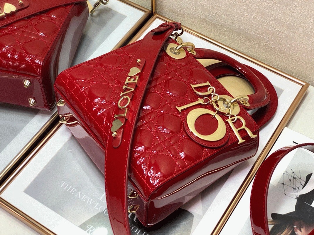 Dior Small Lady Dior My ABCDior Bag Fake in Red angle 4