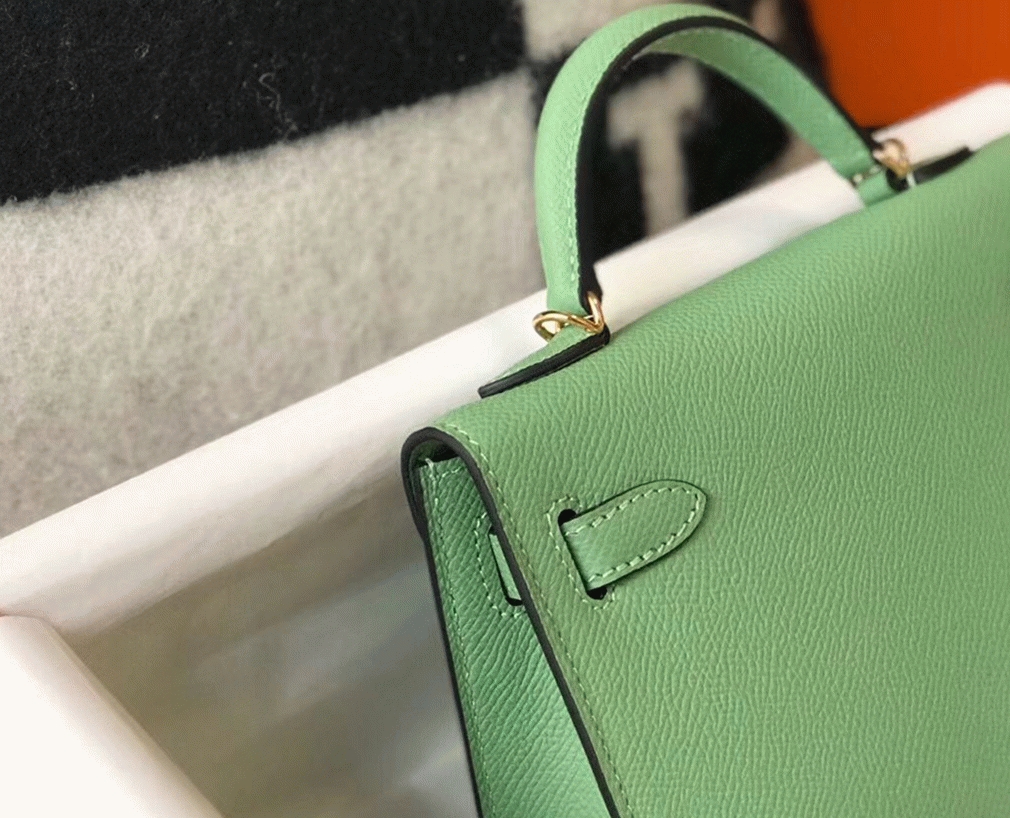 Hermes Kelly Mini II Bag Replica in Vert Criquet angle 5
