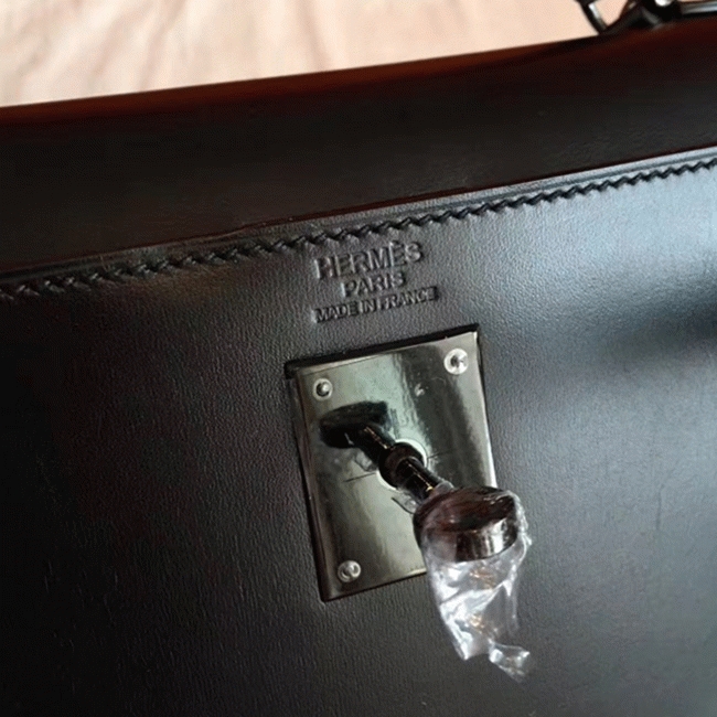 So Black Imitation Hermes Kelly Retourne 32cm French Style Bag angle 4