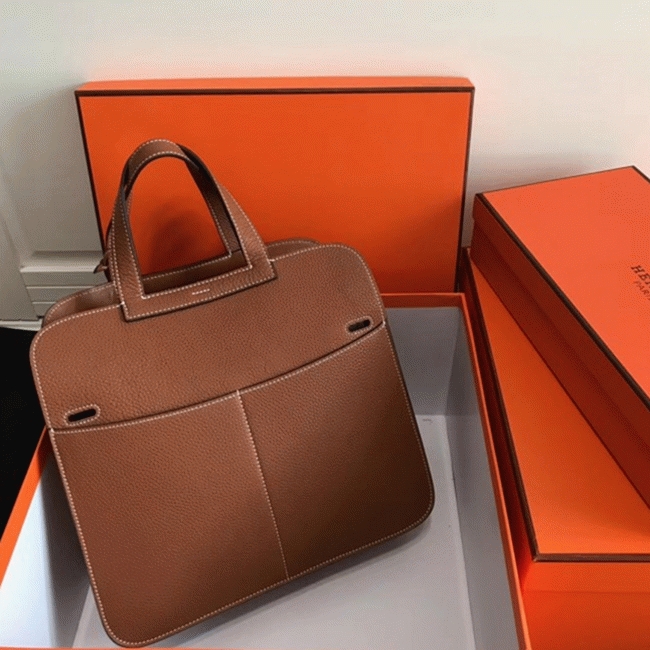 Brown Knockoff Hermes Halzan Classic Leather Handbag angle 5