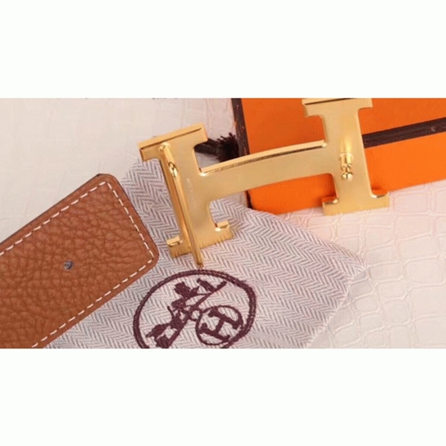 Fake Hermes H-shaped belt buckle in brown angle 2