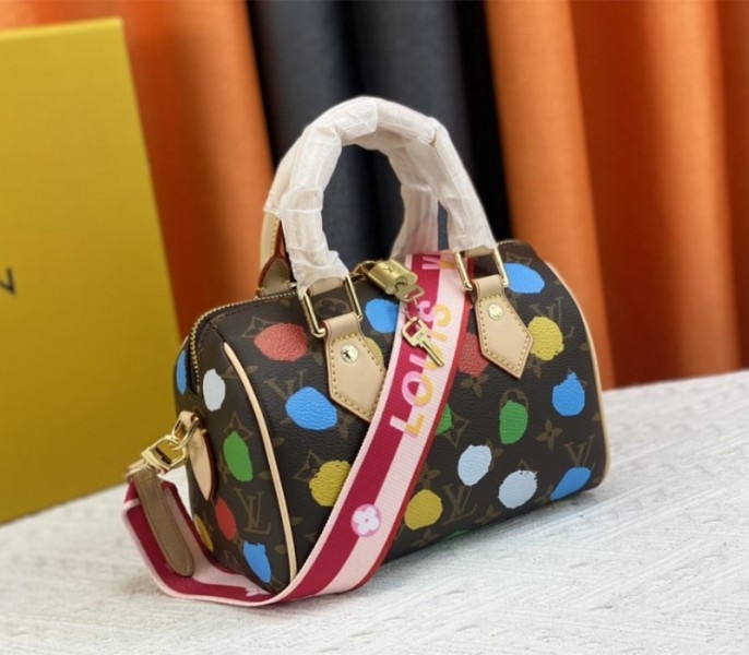 Louis Vuitton X YK Monogram Canvas Speedy 20 Handbag With Textile Strap In Style 1 angle 2