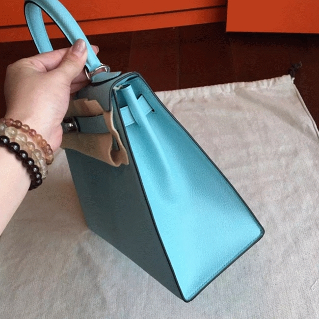 Blue Atoll Epsom Replica Hermes Kelly Sellier 28cm Vibrant Purse angle 2
