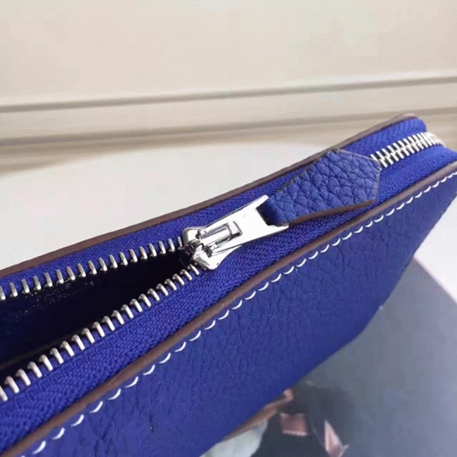 Blue Electric Top Replica Hermes Wallet Azap Zipped angle 3