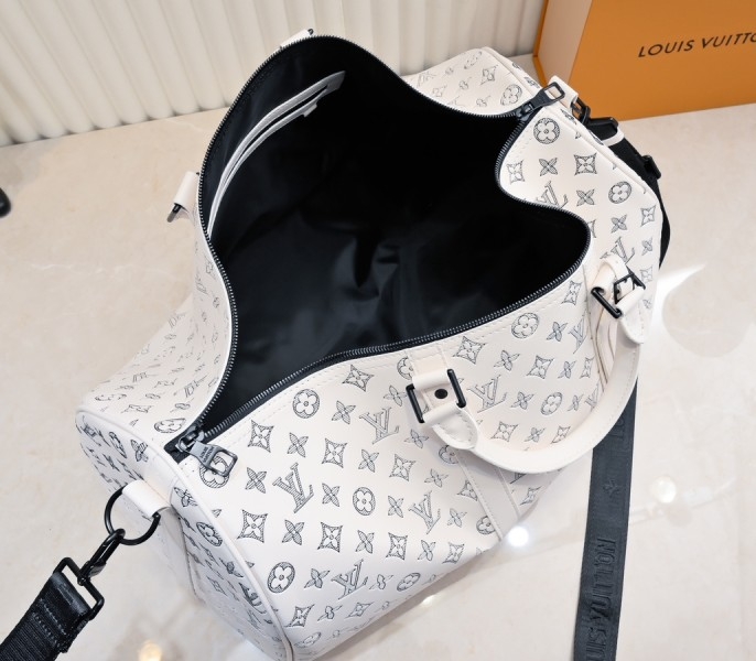 LV Monogram Shadow Keepall Bandouliere 50 In White angle 5
