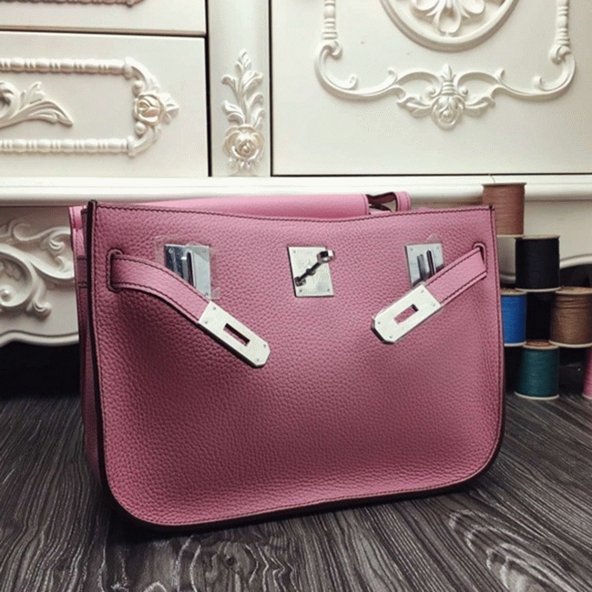 Pink fake luxury Hermes Jypsiere 31cm handbag angle 5