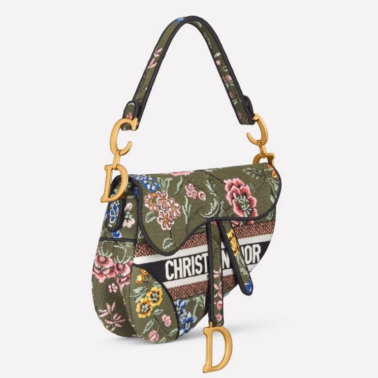 Dior Saddle Bag Knockoff in Green Multicolor Dior Petites Fleurs Embroidery