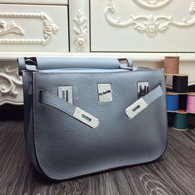 Blue lin fake designer Hermes Jypsiere 34cm handbag angle 3