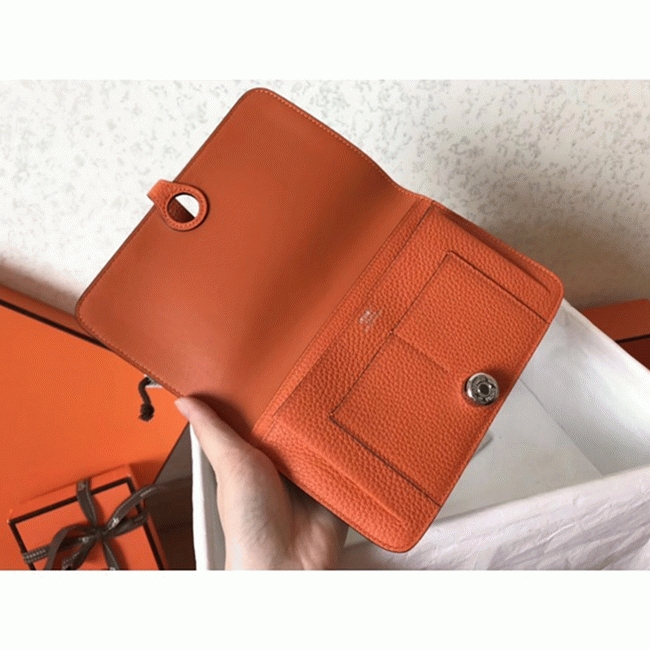 Jean orange fake Hermes Dogon duo wallet angle 3