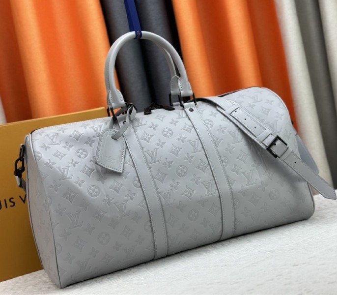 Louis Vuitton Monogram Shadow Leather Keepall Bandouliere 50 With Leather Strap In Anthracite Gray angle 2