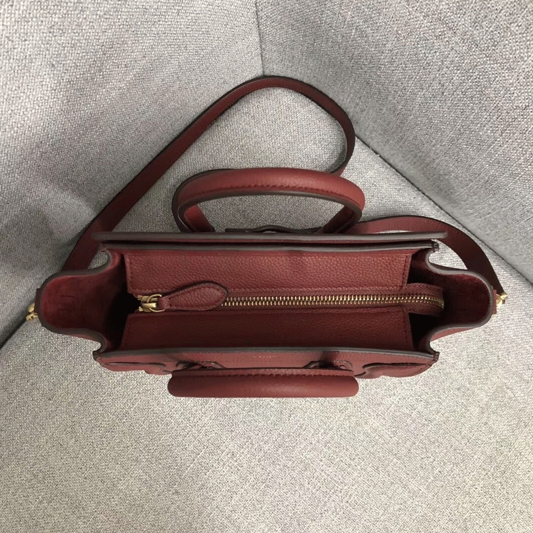 Celine Nano Luggage Tote Bag Fake in Ruby angle 3