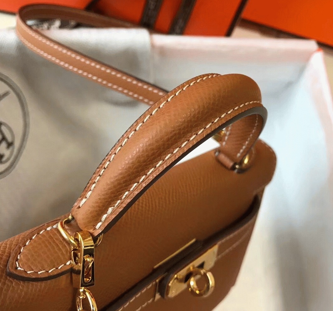 Hermes Kelly Mini II Bag Replica in Gold angle 3