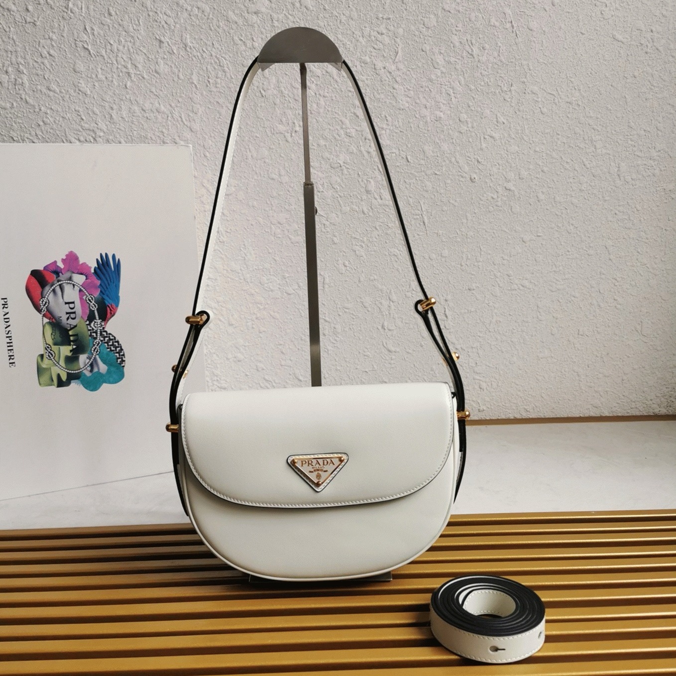 Prada Arque Shoulder Bag with Flap Knockoff in White angle 2