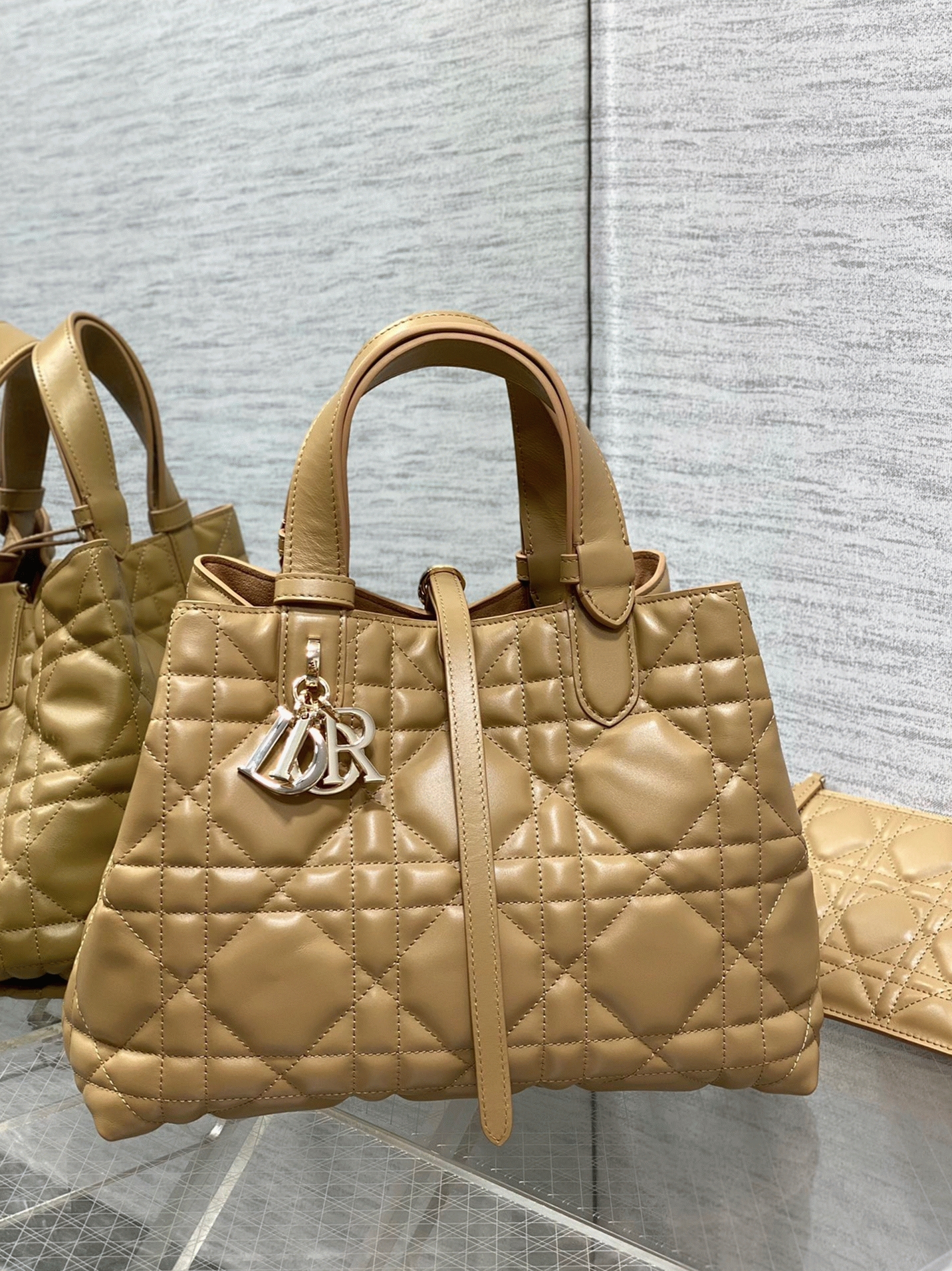 Dior Toujours Medium Bag Fake in Tan Macrocannage Calfskin angle 3
