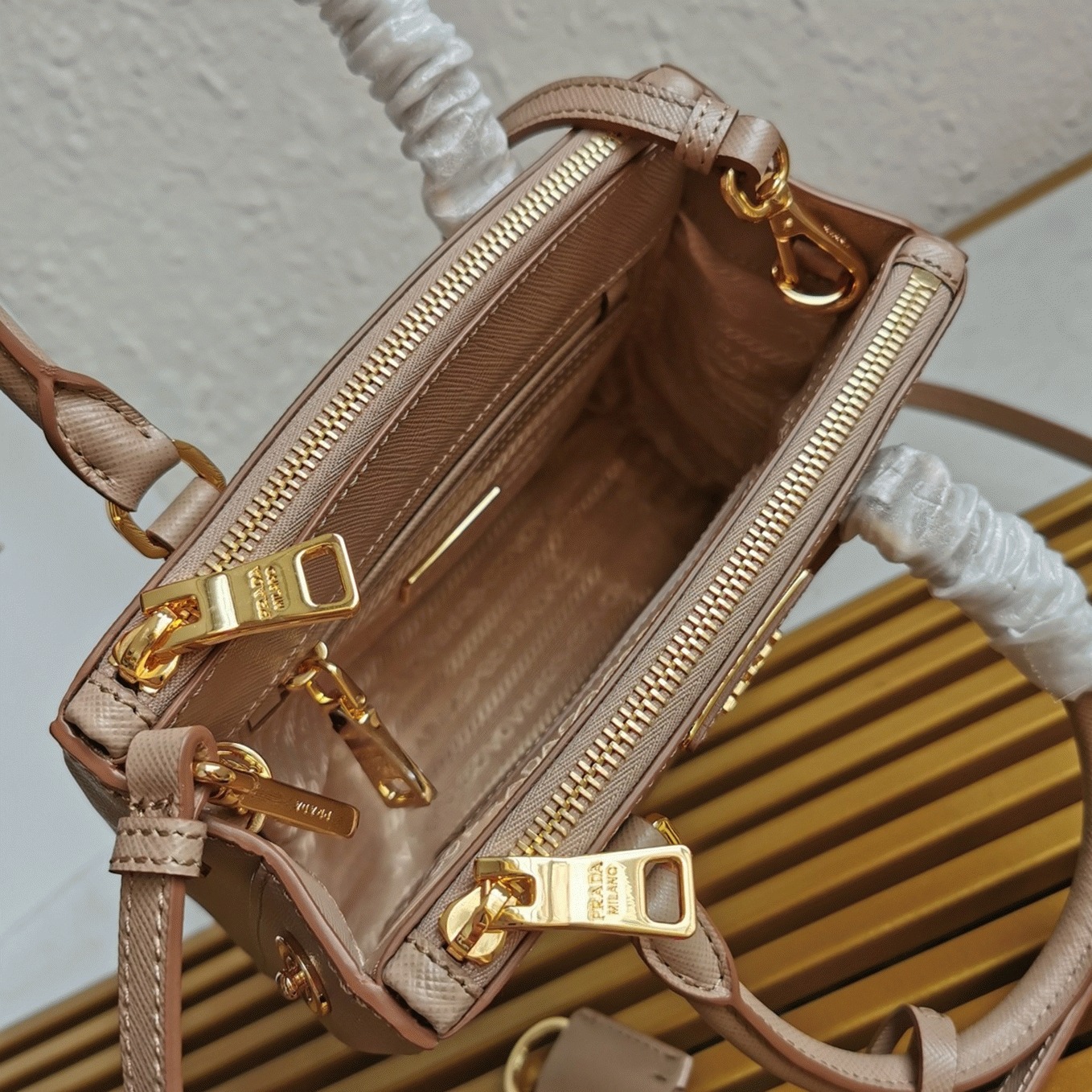 Beige Prada Mini Galleria Bag Replica angle 5