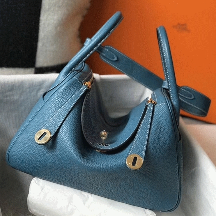 Fake Hermes Lindy 30cm bag in blue jean tone