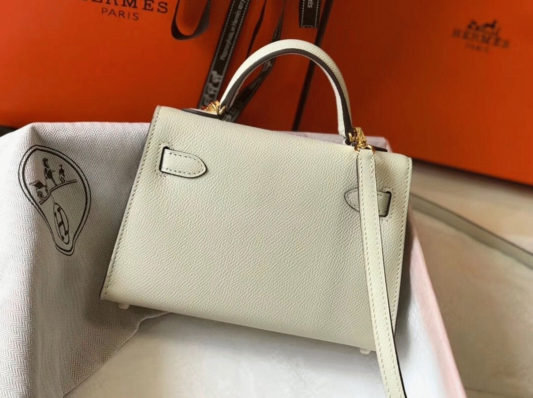 Hermes Kelly Mini II Bag Replica in White angle 2