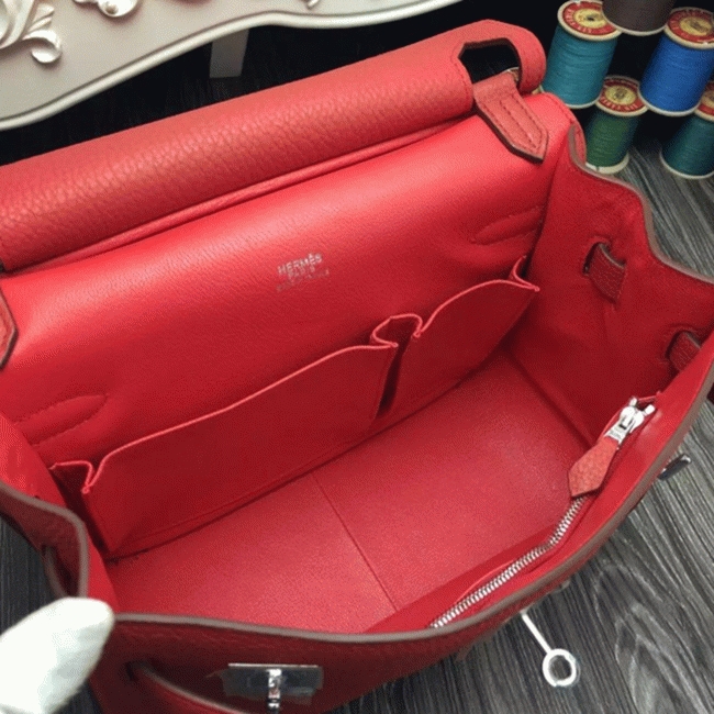 Large red fake Hermes Jypsiere 34cm handbag angle 4