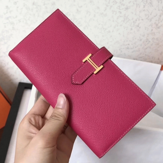 Peach Epsom Copy Luxury Hermes Bearn Wallet