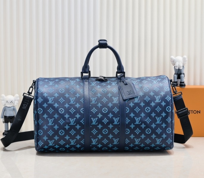LV Monogram Shadow Keepall Bandouliere 50 In Navy River Blue