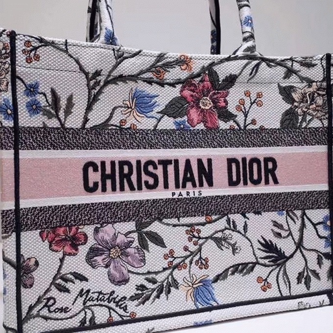 Dior Medium Book Tote Bag Fake in Multicolor Rosa Mutabilis Embroidery angle 3