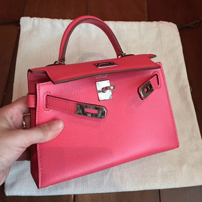 Rose Lipstick Chevre Faux Designer Hermes Kelly 20CM Bag angle 4