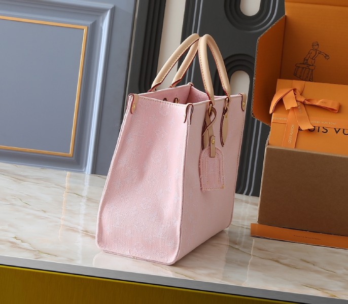 Monogram Denim OnTheGo MM In Washed Pink angle 5