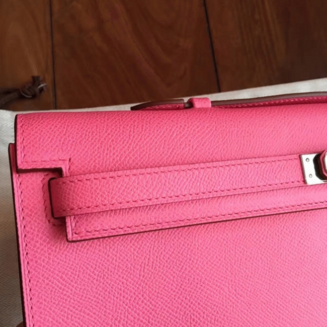 Rose Lipstick Epsom Imitation Hermes Kelly Cut Clutch Stylish Bag angle 3