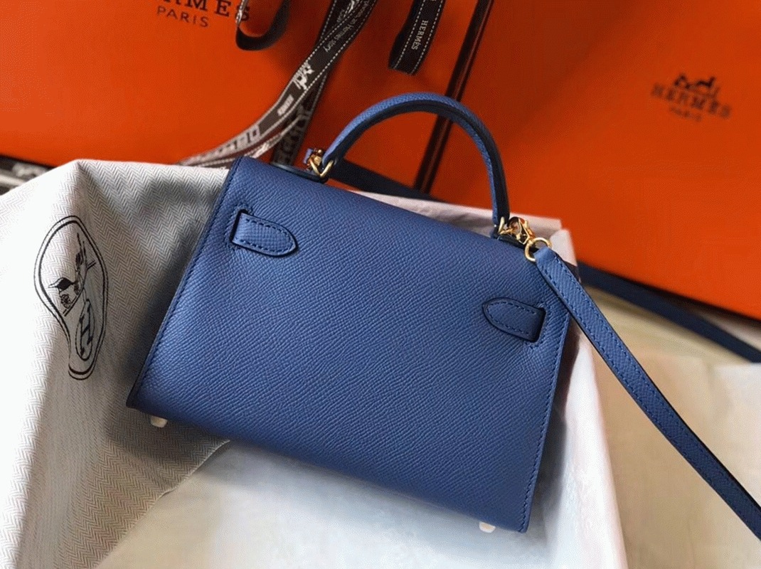 Hermes Kelly Mini II Bag Fake in Blue Agate angle 2