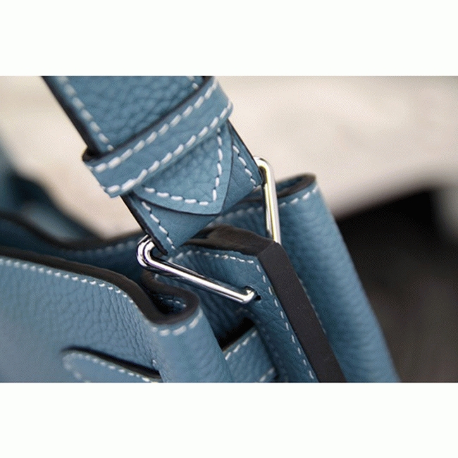 Jean Blue Leather Fake Hermes So Kelly 22cm Casual Handbag angle 2