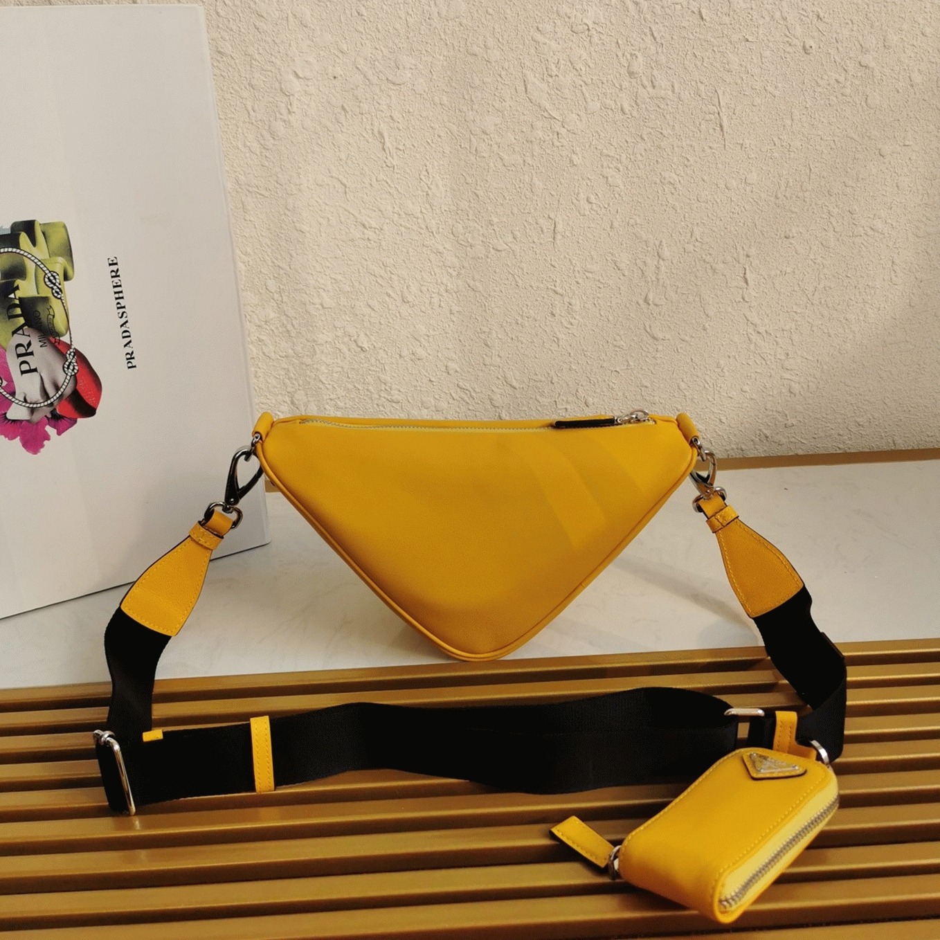 Prada Triangle Shoulder Bag Replica in Yellow angle 5