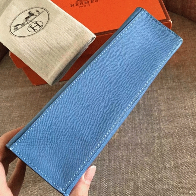 Celeste Epsom Knockoff Hermes Kelly Pochette Light Blue Clutch angle 4