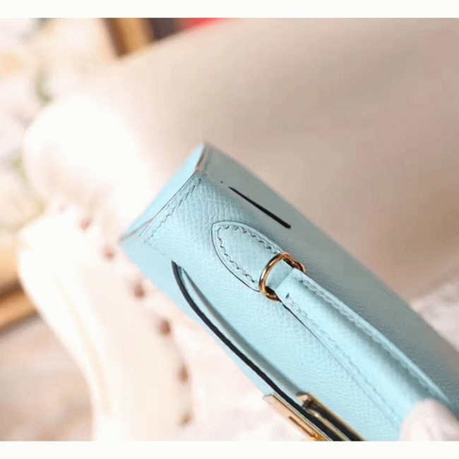 Blue Zephyr Epsom Copy Designer Hermes Kelly 20cm Handbag angle 3