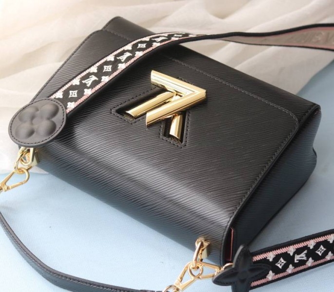 Louis Vuitton Epi Leather Twist MM Handbag In Black With Embroidered Strap angle 5
