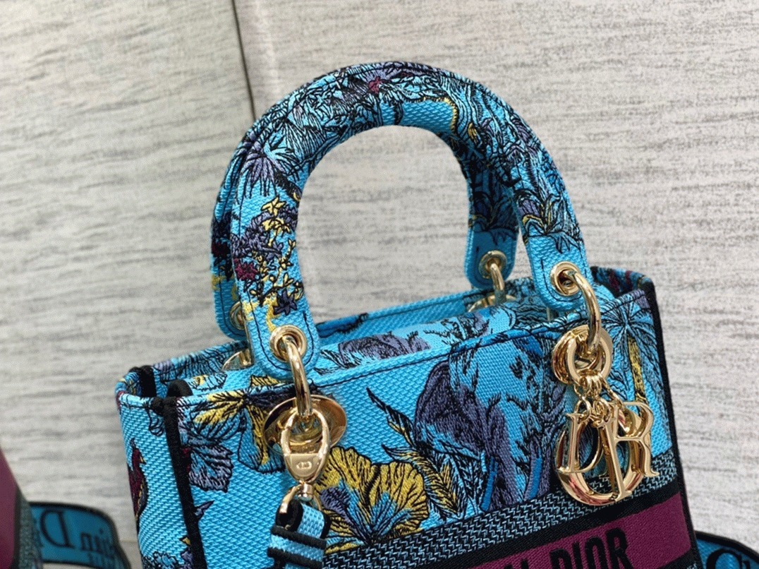 Dior Lady D-Lite Medium Bag Fake in Multicolor Toile de Jouy Voyage Embroidery angle 5
