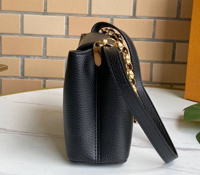 Louis Vuitton Capucines Mini Chain Bag In Black angle 5