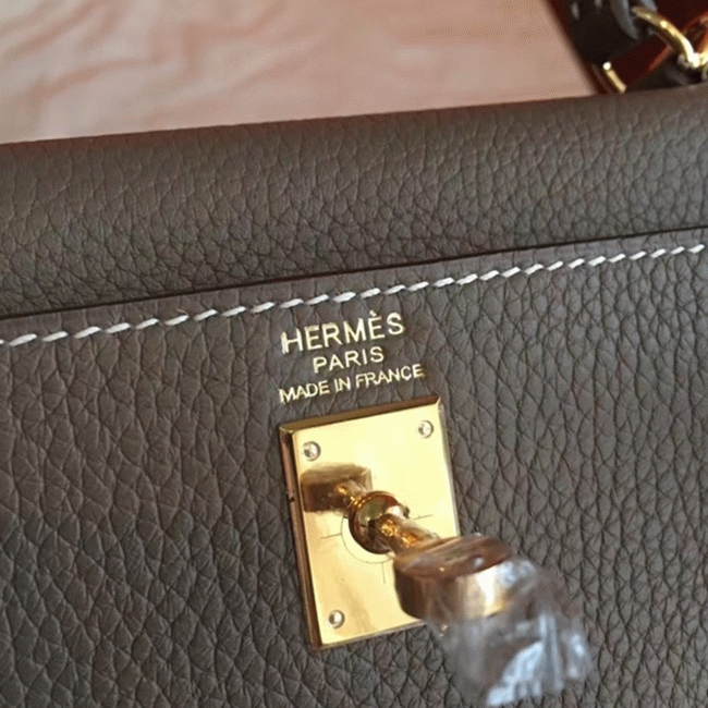 Etoupe Clemence Fake Hermes Kelly 25cm Stylish Handbag angle 4