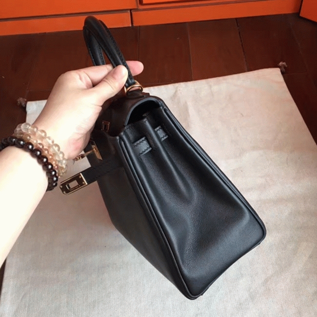 Black Swift Replica Hermes Kelly 25cm Retourne Soft Bag angle 3