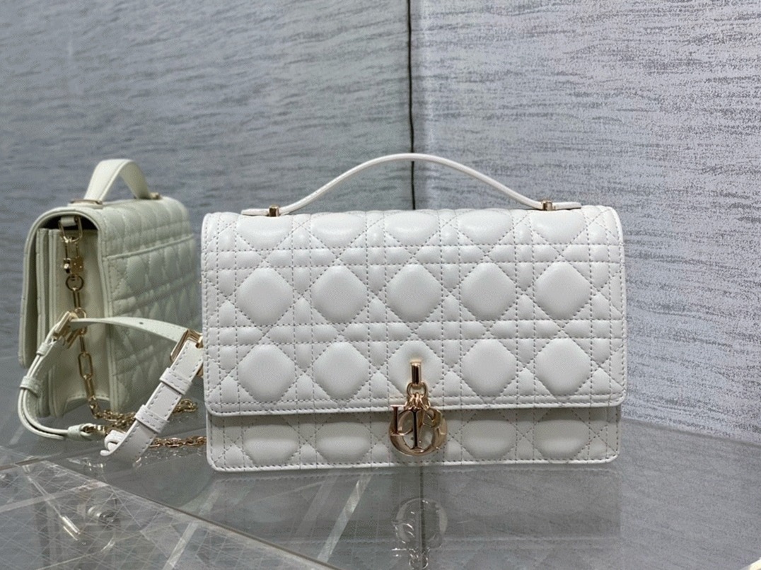 Dior Miss Dior Top Handle Bag Replica in White Cannage Lambskin angle 3