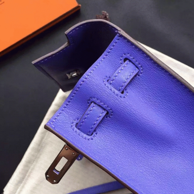 Blue Swift Leather Replica Hermes Kelly Danse Shoulder Bag angle 4
