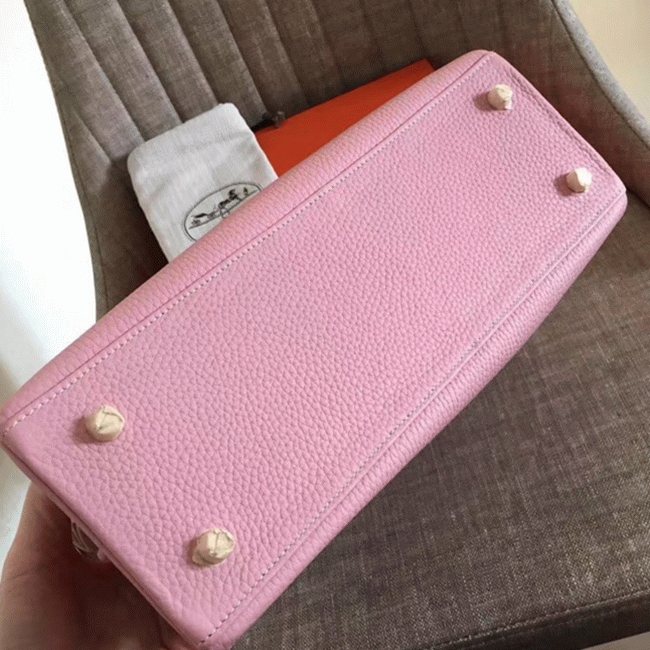 Pink Clemence Replica Hermes Kelly Retourne 32cm Tote angle 5