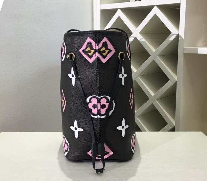 Louis Vuitton Wild At Heart Neverfull MM Bag In Black angle 5
